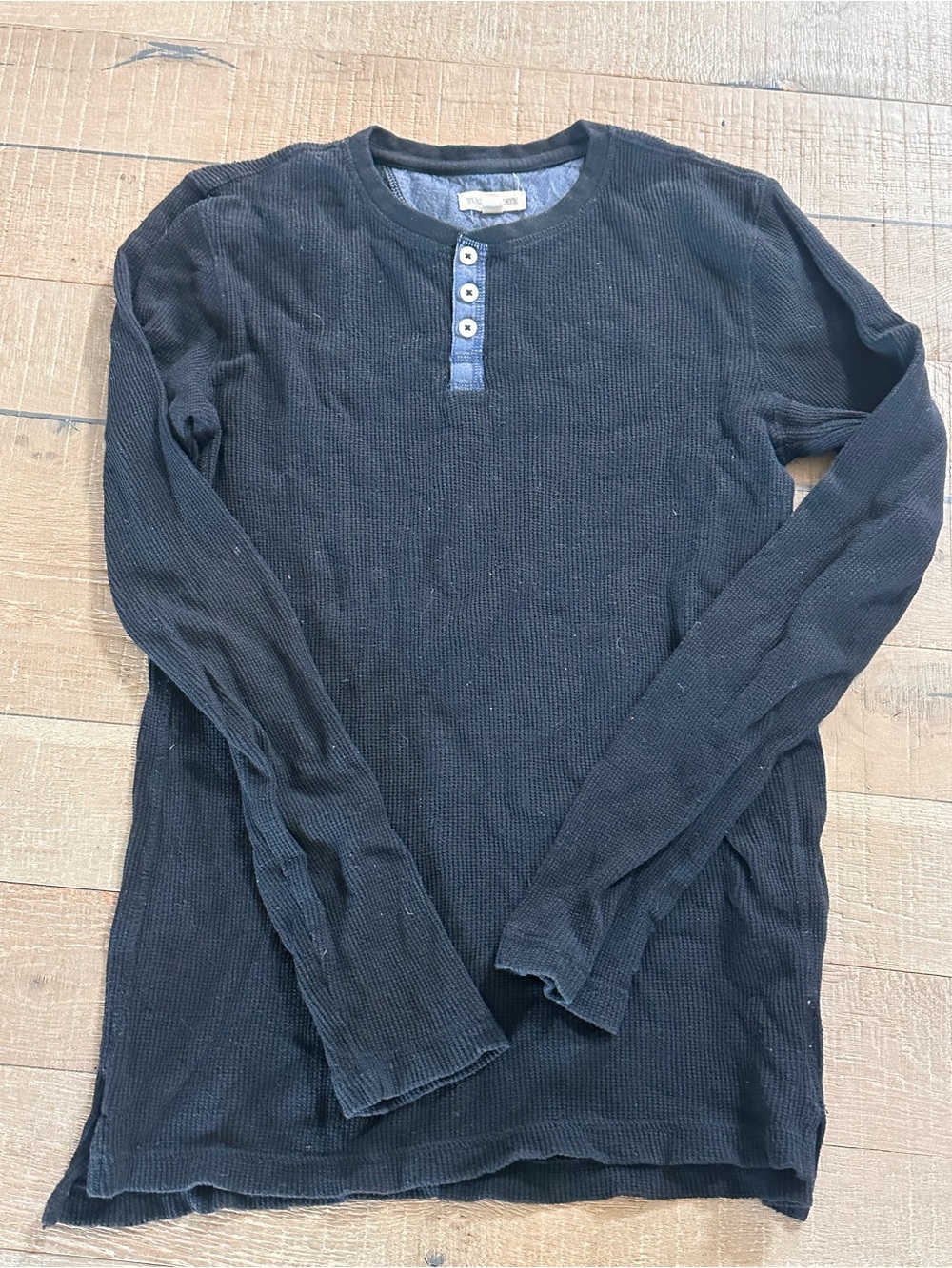 Tucker + Tate Black Long-Sleeve Waffle Henley with Contrast Placket